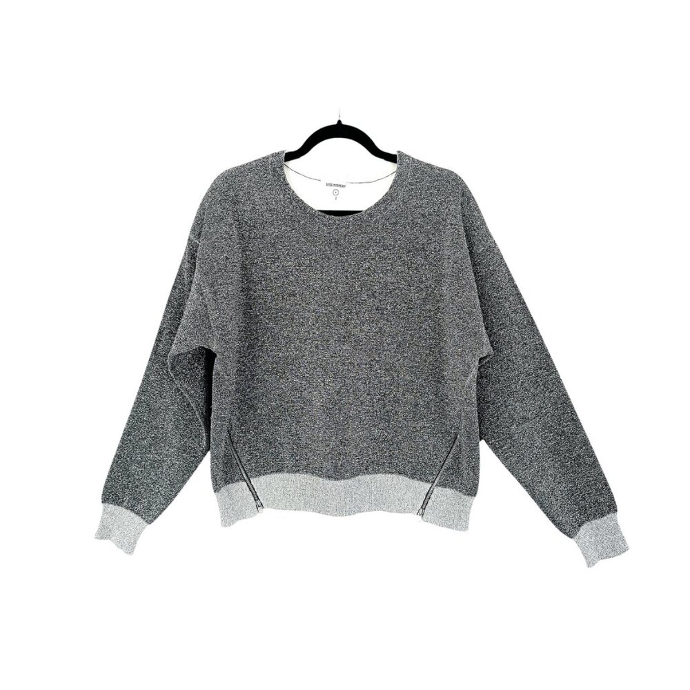 Good American All That Glitters Silver Knit Sweatshirt Zipper Detail - Picture 2 of 9